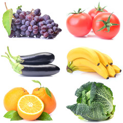 Fruits and vegetables on a white background