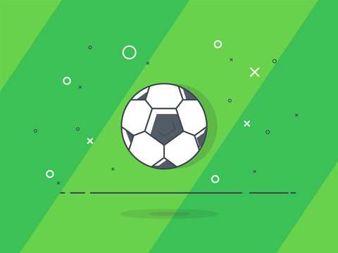 Soccer / football ball. Trendy flat vector on green background.