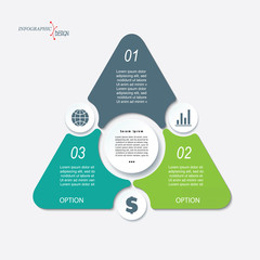 Business concept design with triangle and 3 segments. Infographic template can be used for presentation, web design, workflow or graphic layout, diagram, numbers options