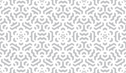 Abstract geometry pattern in Arabian style. Seamless vector background. White and grey graphic ornament. Simple lattice graphic design. - obrazy, fototapety, plakaty
