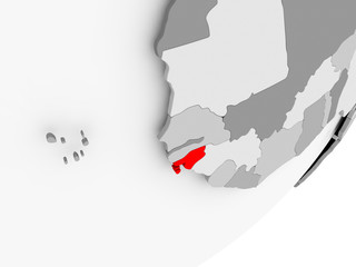 Fototapeta premium Guinea-Bissau in red on grey map