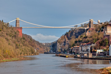 Isambard Kingdom Brunel's Clifton Suspension Bridge over the Avon Gorge, Bristol, England, UK.