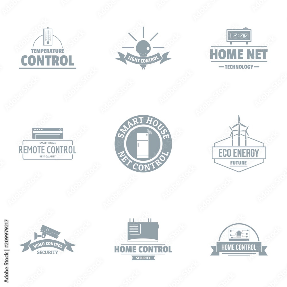 Poster home control logo set. simple set of 9 home control vector logo for web isolated on white background