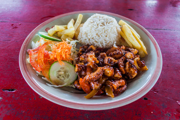Octopus meal in a seaside restaurant in Bocas del Toro archipelago, Panama