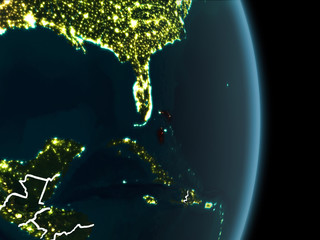Orbit view of Bahamas at night