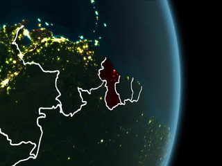Orbit view of Guyana at night