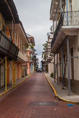 PANAMA CITY, PANAMA - MAY 27, 2016: Dilapidated buildings in Casco Viejo (Old Town) of Panama City