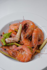 Baked Shrimp on a plate on white background
