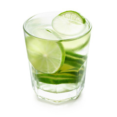 Lemon drink whit lime slices isolated on a white background.