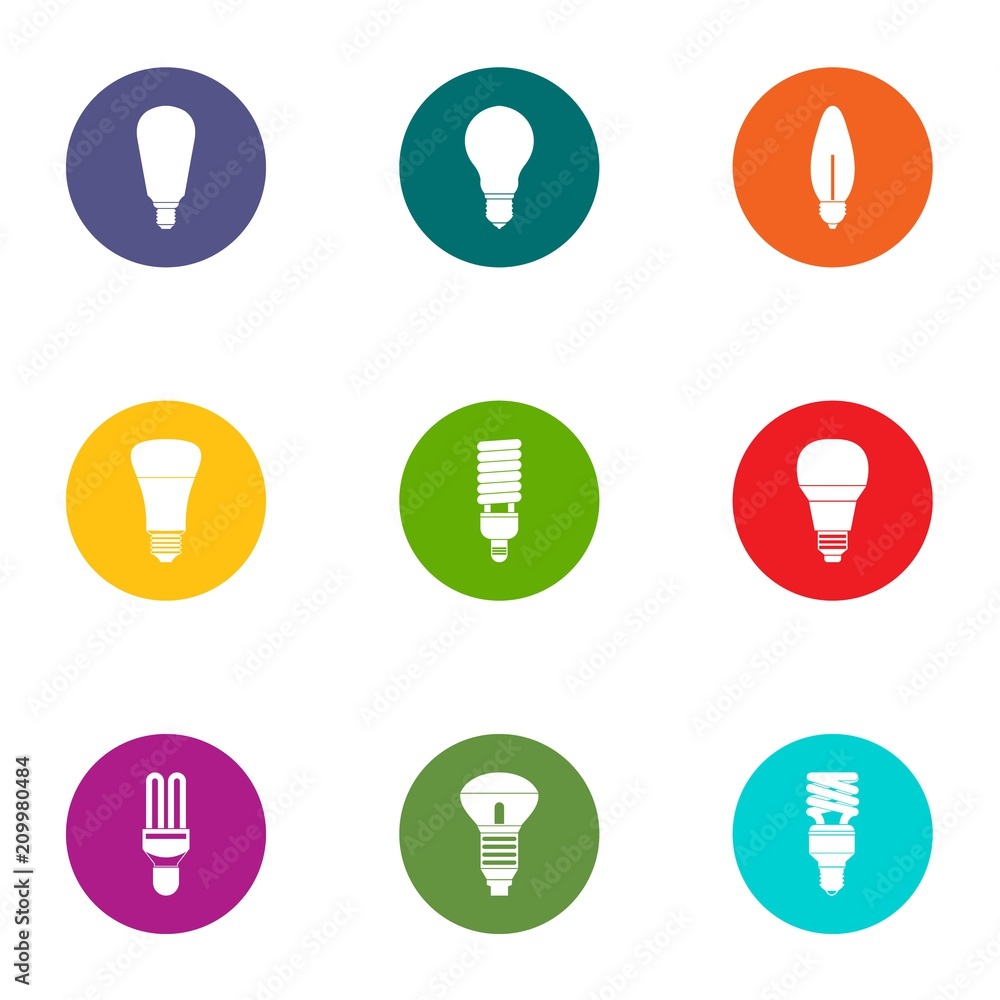 Poster energy saving lamp icons set. flat set of 9 energy saving lamp vector icons for web isolated on whit