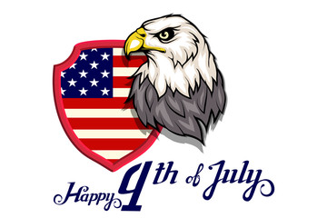 America's Independence Day. Traditional Symbols of America. Bald eagle logo. Happy Independence Day. American flag. Vector graphics to design.