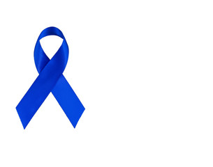 Blue ribbon awareness on isolated white background.
