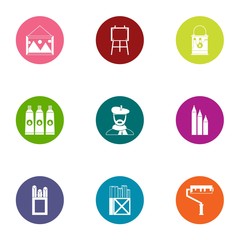 Working with color icons set. Flat set of 9 home kitchen set vector icons for web isolated on white background