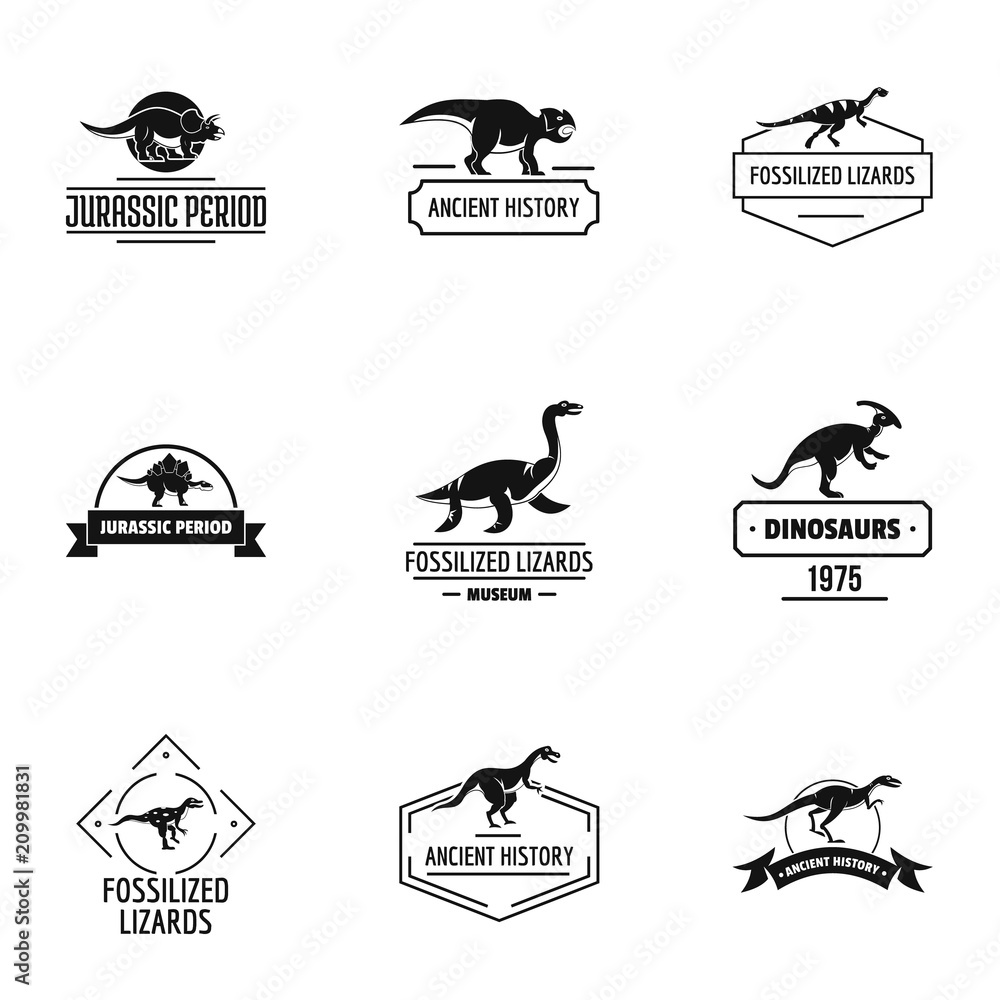 Aufkleber dino logo set. simple set of 9 dino vector logo for web isolated on white background