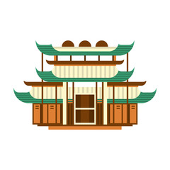 Traditional pagoda building, Asian wooden architectural object vector Illustration on a white background