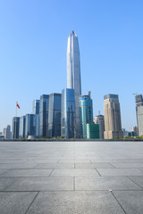 Empty square floor and modern city commercial buildings in shenzhen,China
