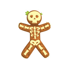 Gingerbread man looks like skeleton, Christmas character with funny face vector Illustration on a white background