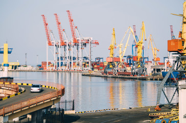 Fototapeta premium A cargo ship is in the marine port (Odesa, Ukraine)