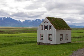 Traditional icelandic wooden Cottage House in Iceland