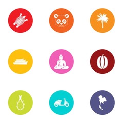 Asian case icons set. Flat set of 9 asian case vector icons for web isolated on white background