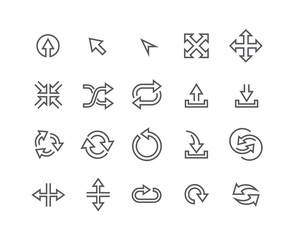 Editable simple line stroke vector icon set,Contains such Icons as Upload, Download, Refresh, Eco, Shuffle, Expand, Move and more.48x48 Pixel Perfect.