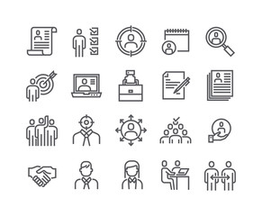 Editable simple line stroke vector icon set,Headhunting Related Icons. Business people, Communication and Team work and more.48x48 Pixel Perfect.