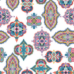 Seamless paisley pattern. Colorful floral  ornament. Oriental design for fabric, prints, wrapping paper, card, invitation, wallpaper. Vector illustration