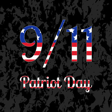 Patriot Day in the United States. 11 September. Text with USA flag image. Black background
