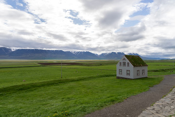 Traditional icelandic wooden Cottage House in Iceland