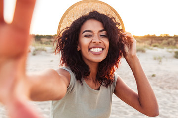 Close up of cheerful young african girl