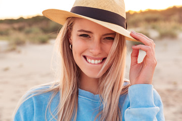 Cheerful excited young emotional caucasian lady