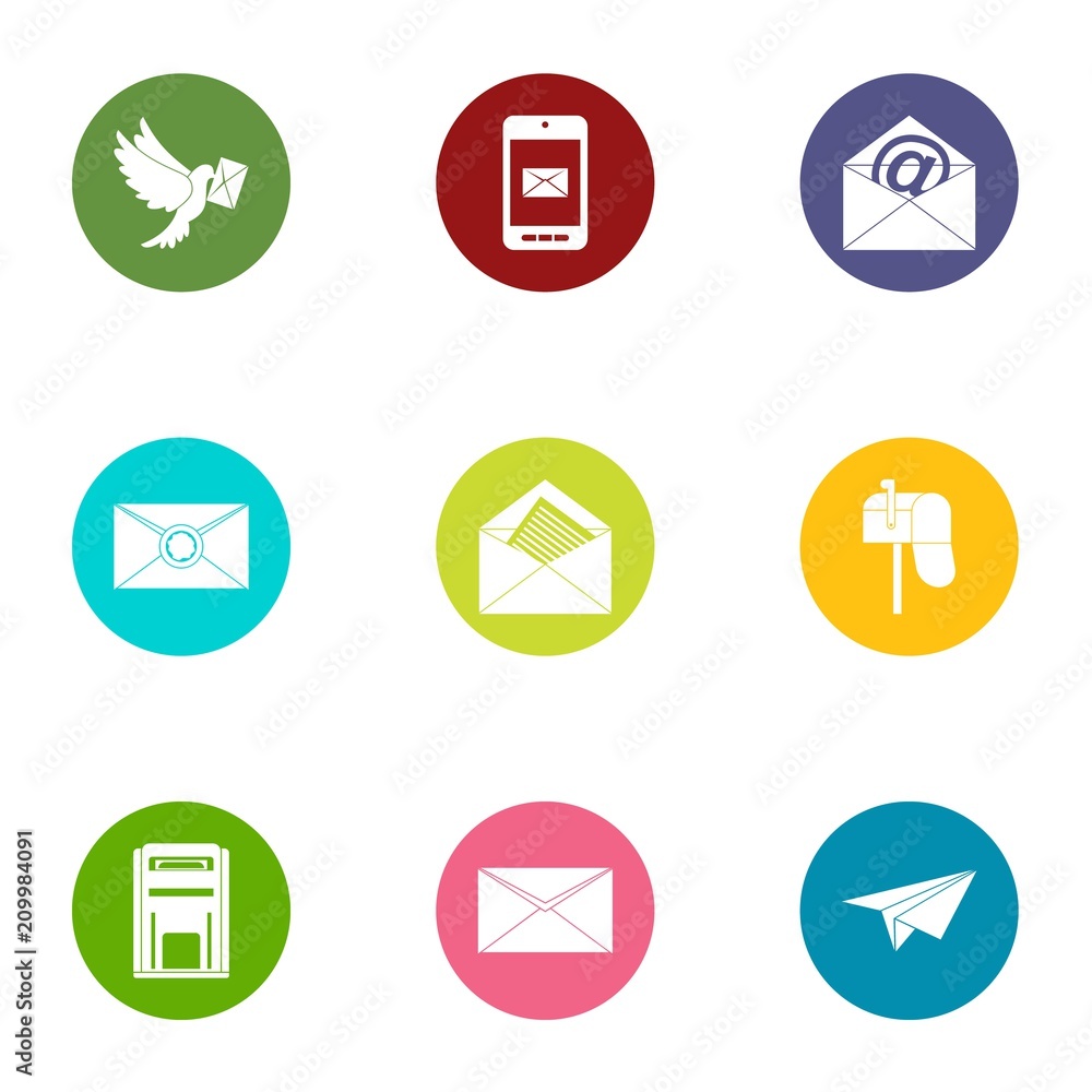 Poster correspondence icons set. flat set of 9 correspondence vector icons for web isolated on white backgr