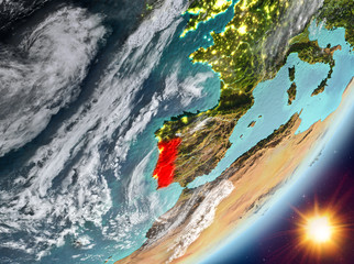 Orbit view of Portugal during sunrise