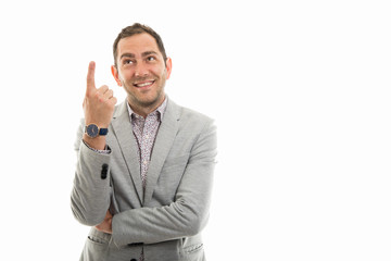 Portrait of business man showing figuring out gesture