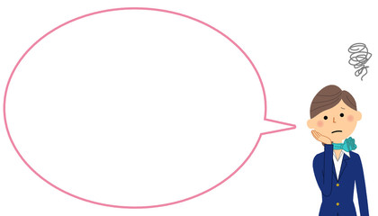 困る制服の女性　ふきだし