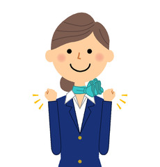 制服の女性　ガッツポーズ