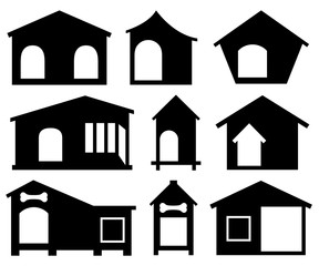 Set of different dog houses isolated on white
