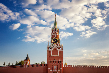 The Grand Kremlin Palace and Kremlin wall. Summer evening. Moscow. Russia