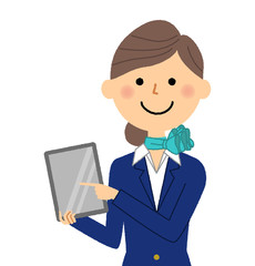 制服の女性　タブレット