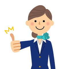 制服の女性　サムズアップ