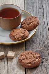 Tea and cookies with chocolate