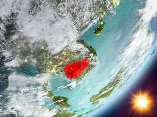 Orbit view of Cambodia during sunrise