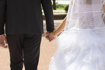 Plakat bride and groom holding hands