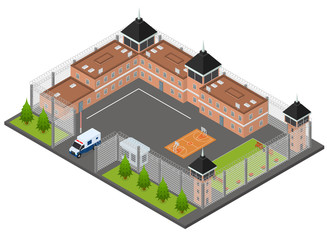 Prison Penitentiary Concept 3d Isometric View. Vector