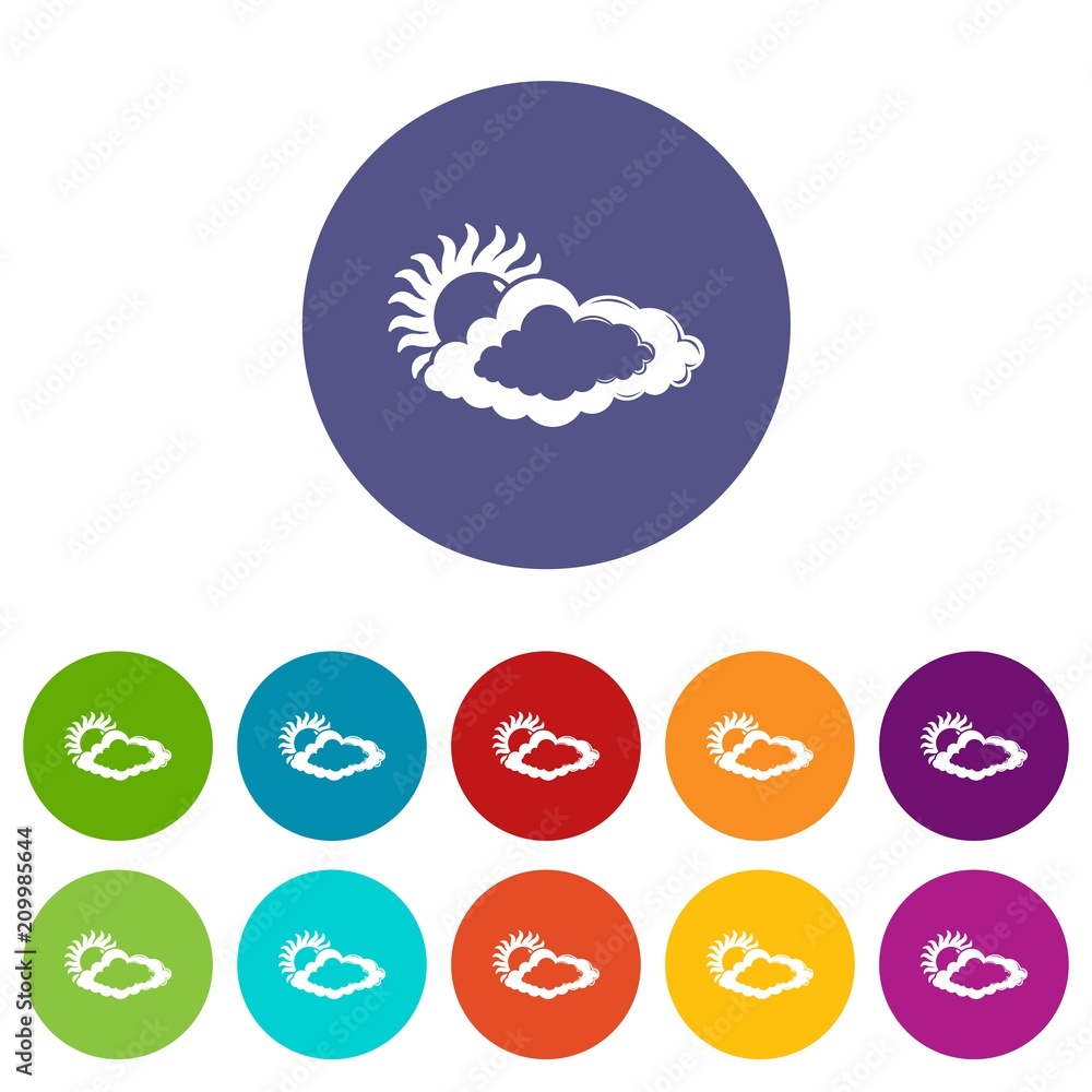 Poster cloud sun icons color set vector for any web design on white background