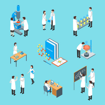 Science Chemical Pharmaceutical 3d Icons Set Isometric View. Vector