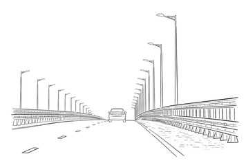 Road graphic art black white landscape sketch