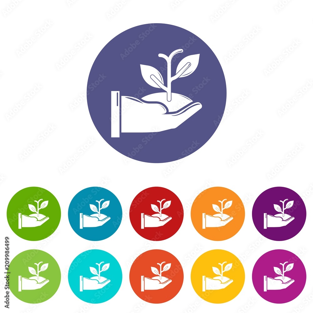 Poster hand sprout icons color set vector for any web design on white background