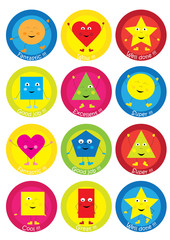 Teacher Reward Motivational Stickers for Children – funny, happy basic shapes collection 
