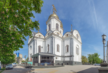 Fototapeta na wymiar KRASNODAR, RUSSIA - MAY 3, 2017: Cathedral of St. Alexander Nevsky.